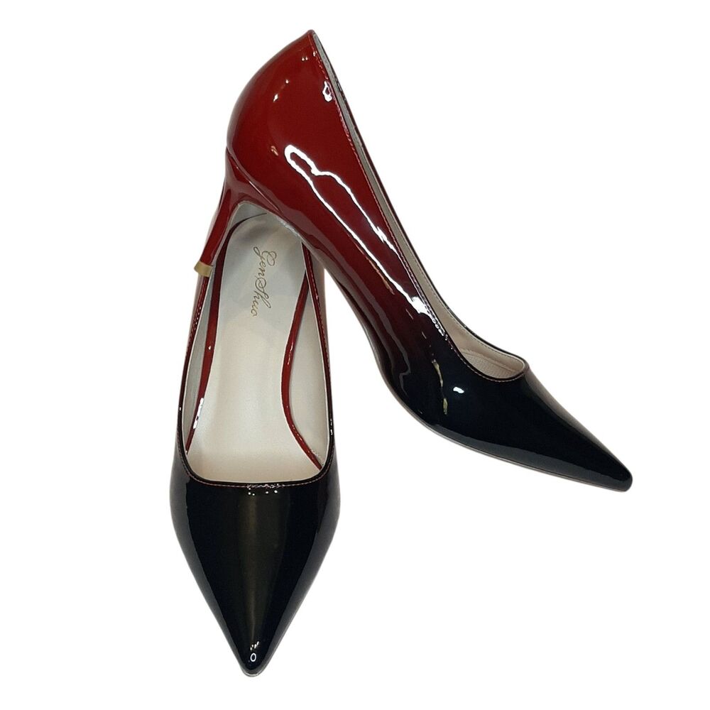 GENSHUO Pumps Ombre Black Red Women Size 8 Patent Stiletto Heels